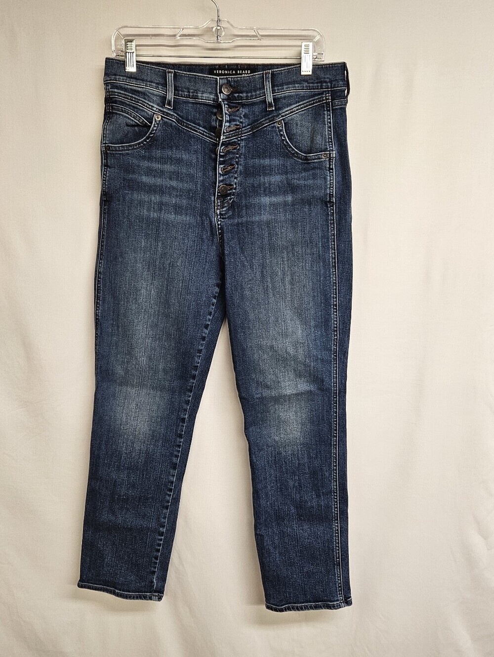 Veronica Beard Ryleigh Straight Slim High Rise Denim Blue Jeans Sz 31 Button Fly